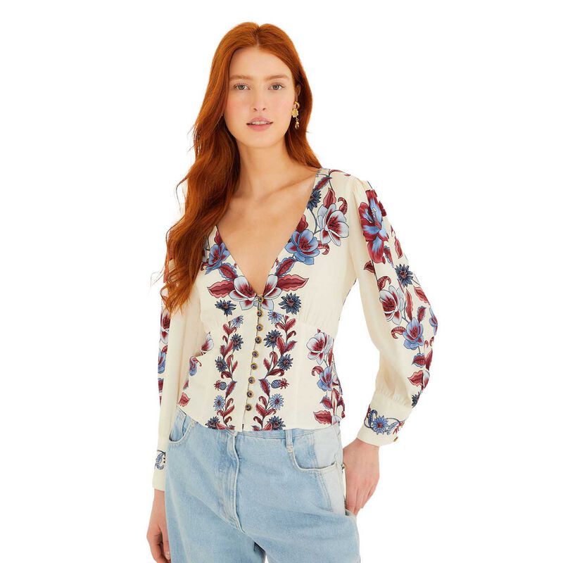 FARM Rio Malu Winter White Short Sleeve Blouse image number 0